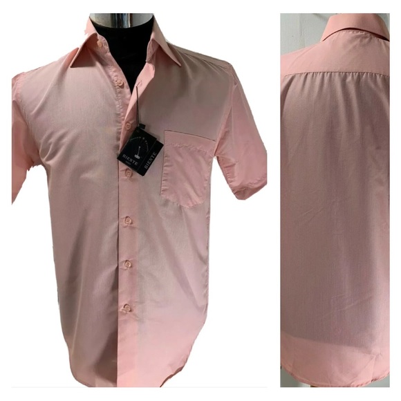 Biente Other - Biente Mens Short Sleeved Shirt Salmon Pink Slim Fit Shirt Sz Small Chest 40"